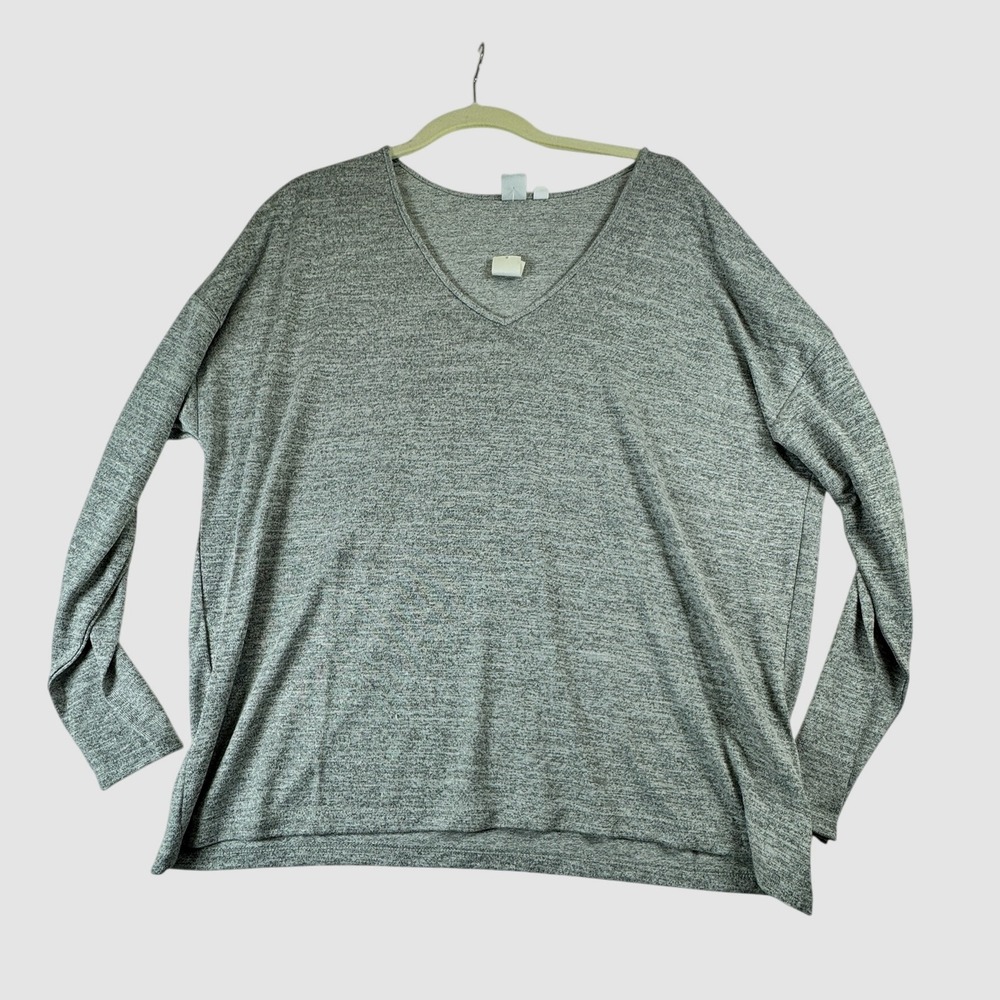GAP Womens XL V Neck Long Sleeve T Shirt Casual Heather Gray Top Basic